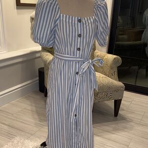 J. Crew Blue and White Button-Down Midi Dress